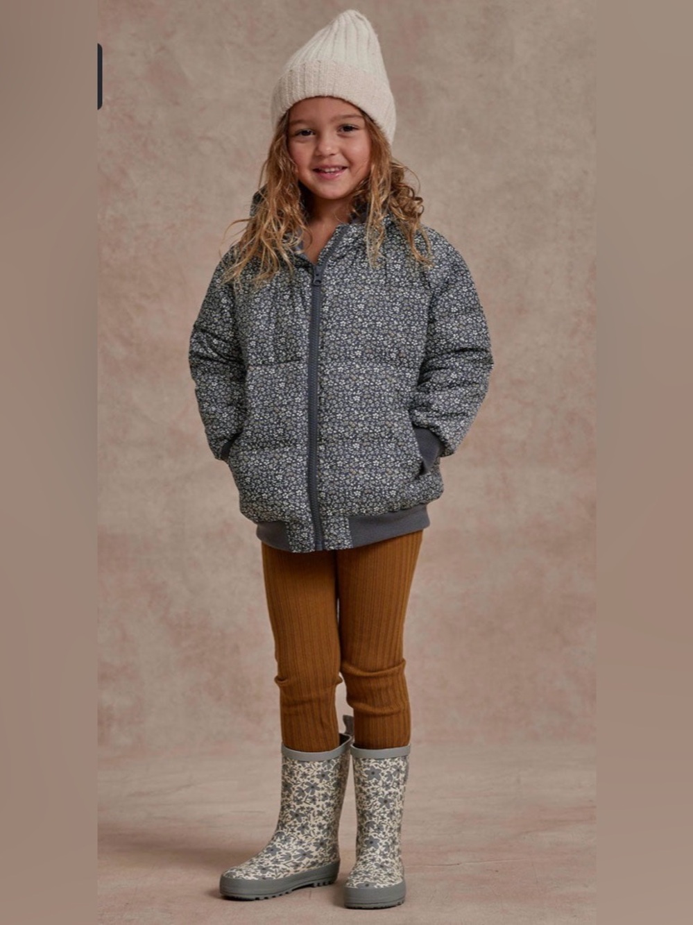 Rylee  + Cru Puffer Jacket Floral Blue Girls , size 6-7 years
